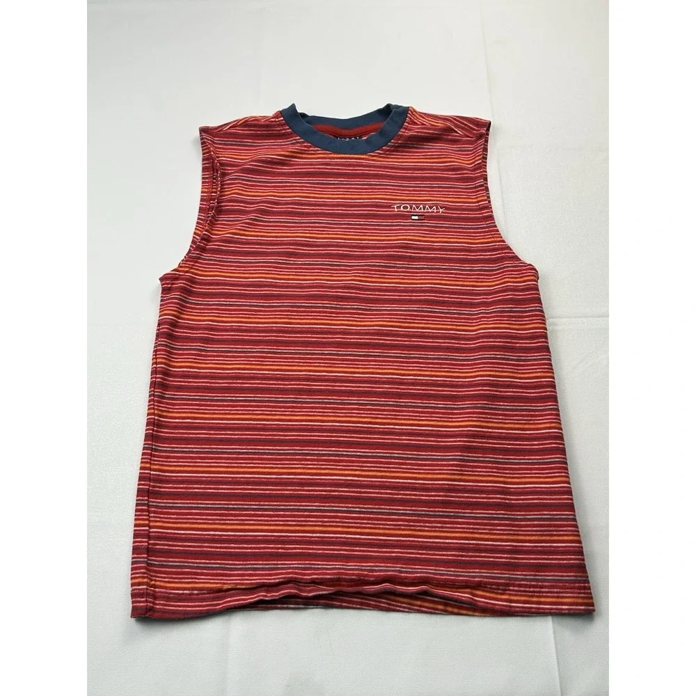 Tommy Hilfiger Y2K Striped Sleeveless Tank Top Sz Med Red Cotton Logo Retro 90s - Picture 1 of 10
